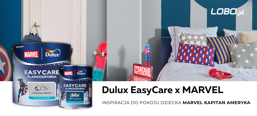 pokój dziecka Kapitan Ameryka, pokój Marvel, farby Marvel Kapitan Ameryka, Dulux Kapitan Ameryka, pokój superbohatera, kolory do pokoju Marvel
